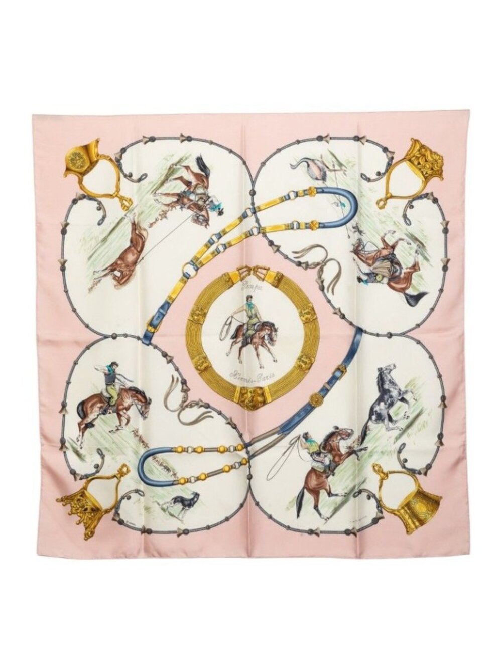 Hermes Carre 90 Pampa Scarf Light Pink Multicolor Silk